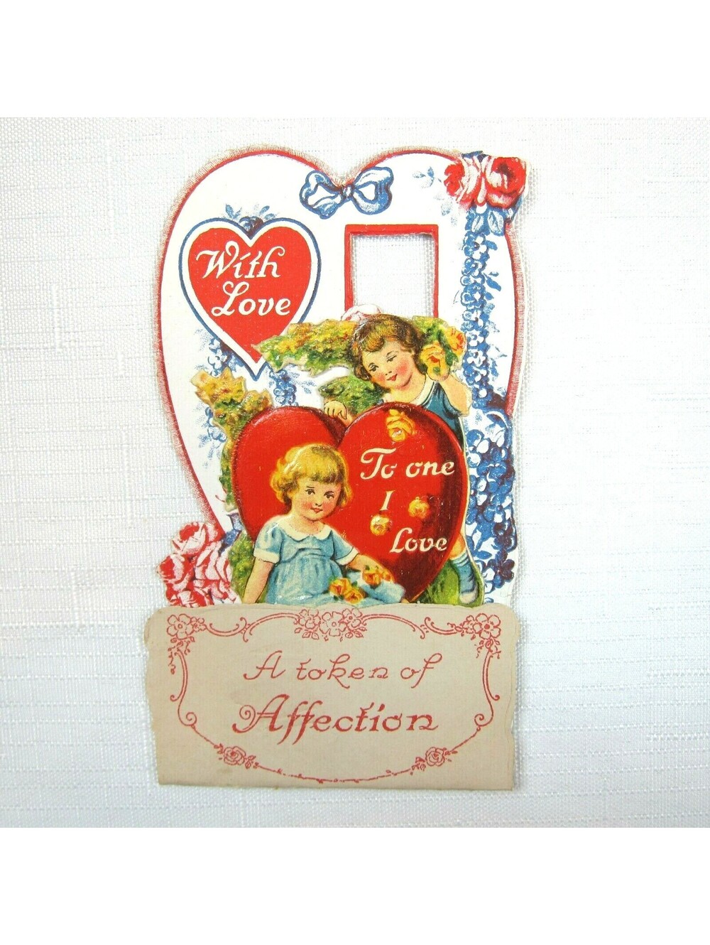 Vintage Valentine Pop Up 3D Die Cut Boy & Blonde Girl Flowers Germany 1920s-30s